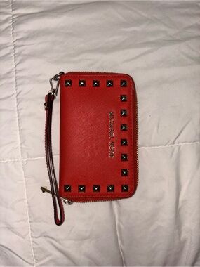Michael Kors Red Studded Zip-Around Wristlet